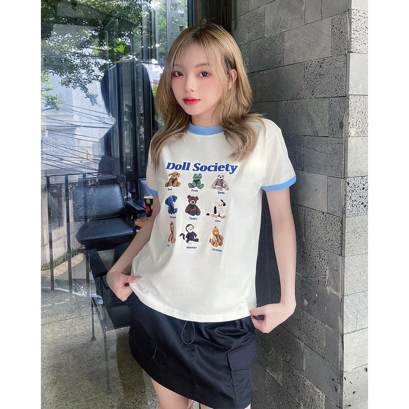 UPZ Áo Thun Slim Tee Trắng Phối Cổ Màu In Hình Dễ Thương (4 Màu)