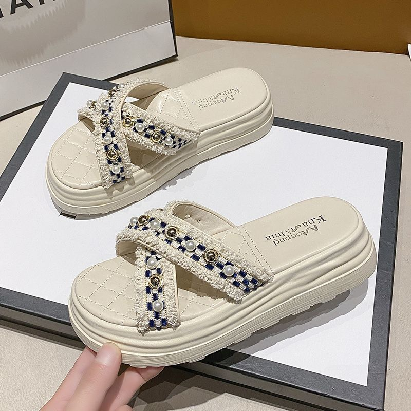 Dép nữ quai ngang  Full Hộp đế dày quai chéo đính đá thời trang cho nữ , Dép Sandal đế bánh mì nữ