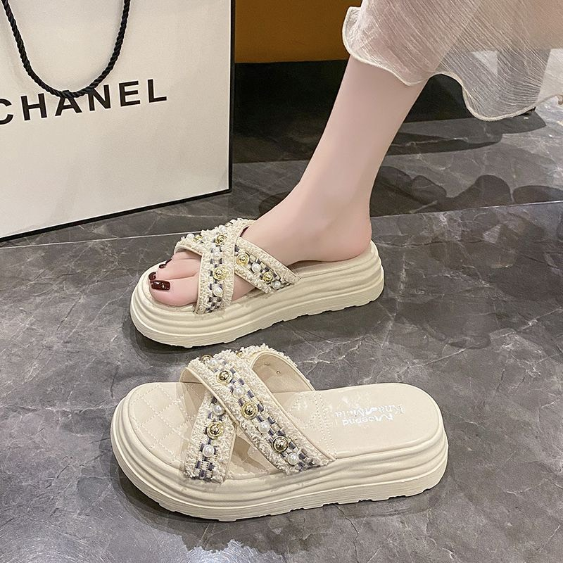 Dép nữ quai ngang  Full Hộp đế dày quai chéo đính đá thời trang cho nữ , Dép Sandal đế bánh mì nữ