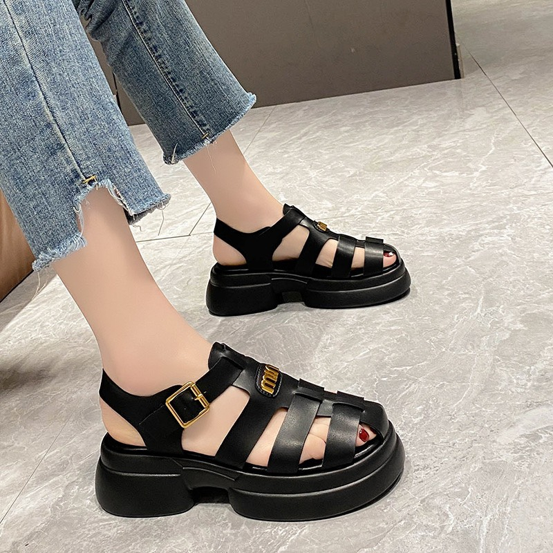 Giày Sandal Miu nữ khoá cài hàng nhập Quảng Châu Cao Cấp Fullbox đế bánh mì siêu êm chân,Giày xăng đan nữ 4cm da mềm