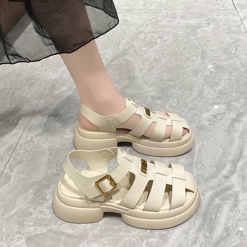 Giày Sandal Miu nữ khoá cài hàng nhập Quảng Châu Cao Cấp Fullbox đế bánh mì siêu êm chân,Giày xăng đan nữ 4cm da mềm