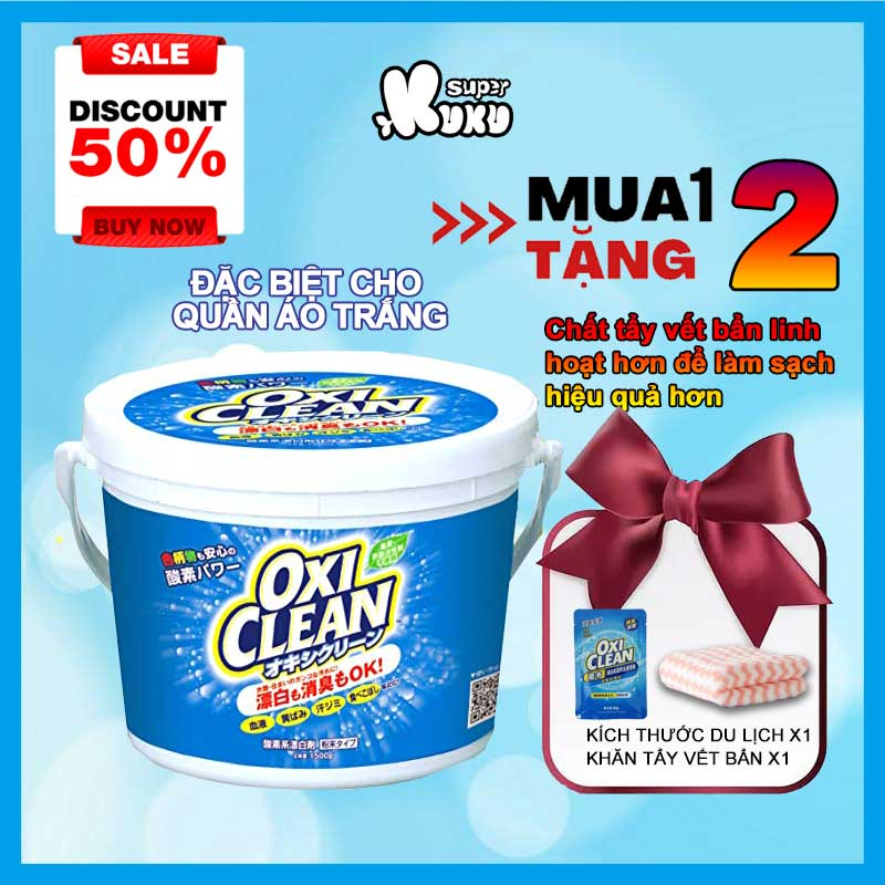 Oxi Clean - Bột tẩy vết bẩn đa năng kỳ diệu, không chứa clo, phosphat và chất tạo màu，99% Diệt khuẩn.- Hộp 1,5kg