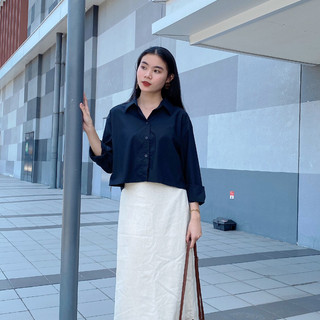 Áo sơ mi crotop áo sơ mi dài tay cá tính thời trang Hoa Đô Đen HA1096