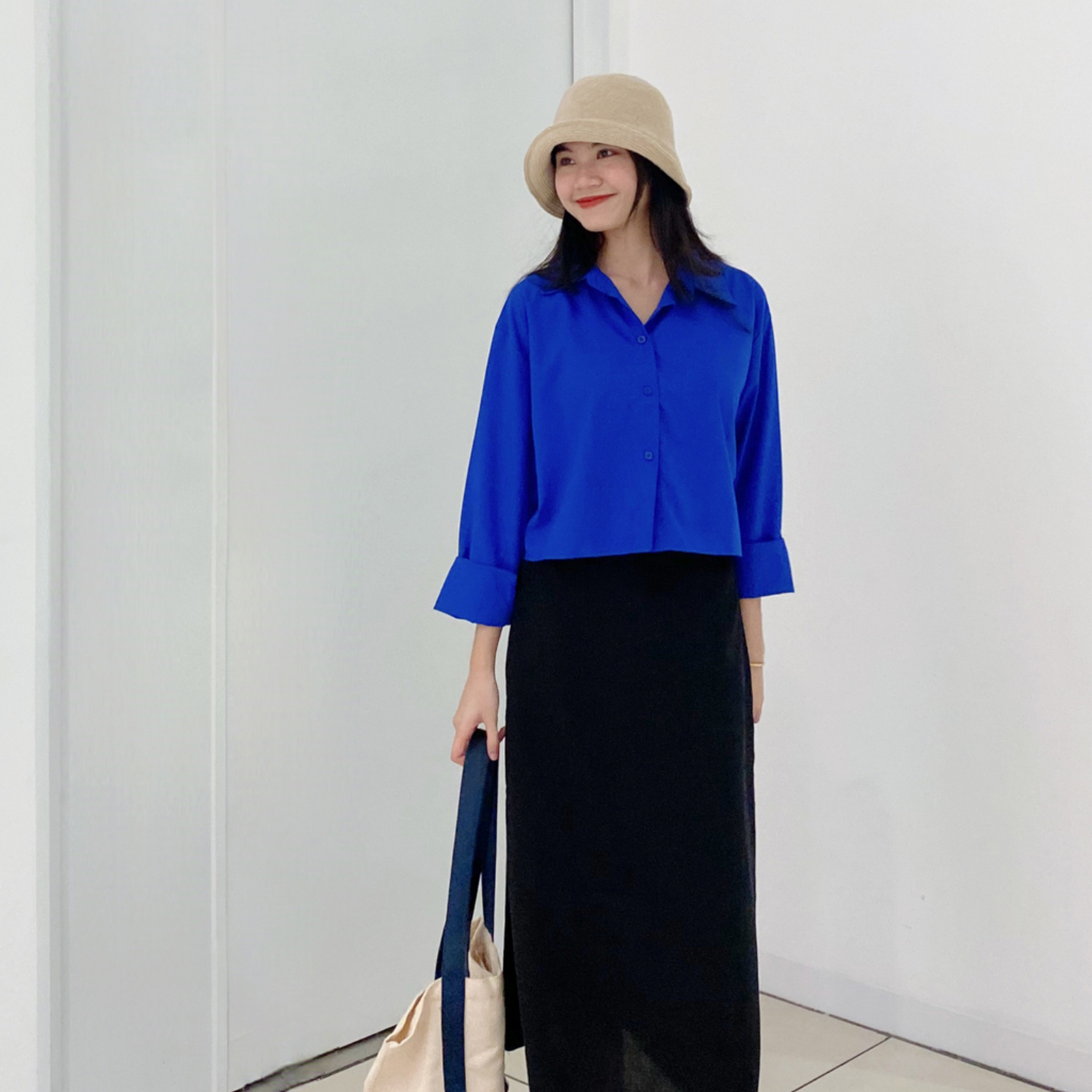Áo sơ mi crotop  áo sơ mi dài tay cá tính thời trang Hoa Đô Đen HA1096