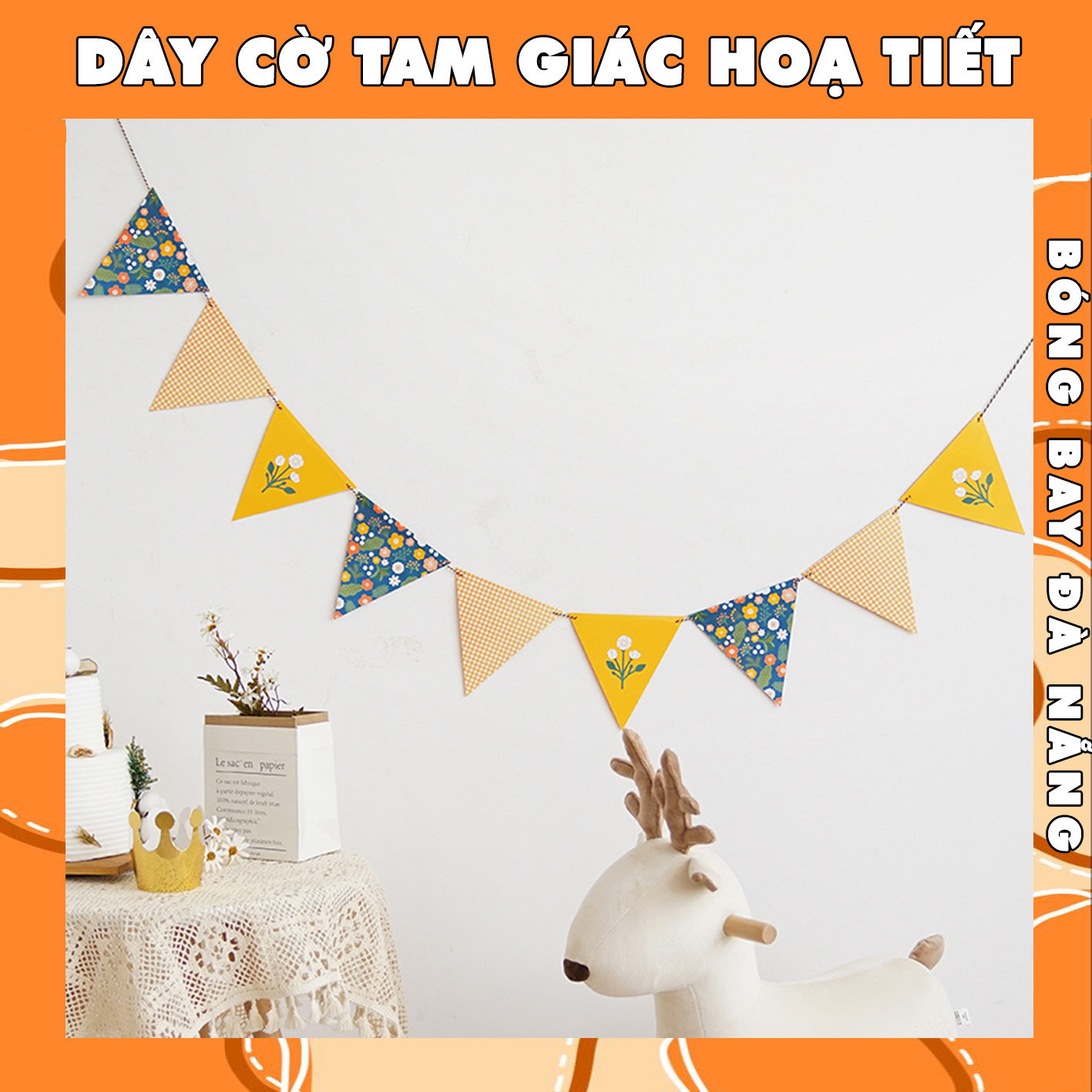 Dây Cờ Tam Giác Hoạ Tiết Phong Cách Hàn Quốc Trang Trí Sinh Nhật Thôi Nôi BÓNG BAY ĐÀ NẴNG DCTGHT