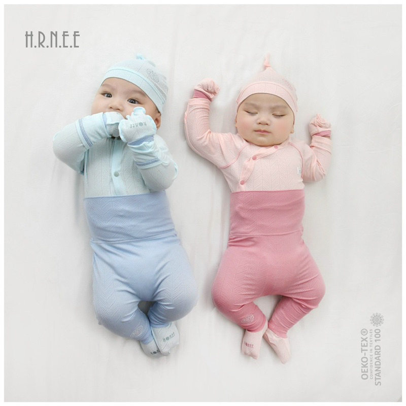 HRNEE -Bộ sơ sinh cài chéo / cài thẳng không kẻm phụ kiện thông hơi dải chỉ cho bé