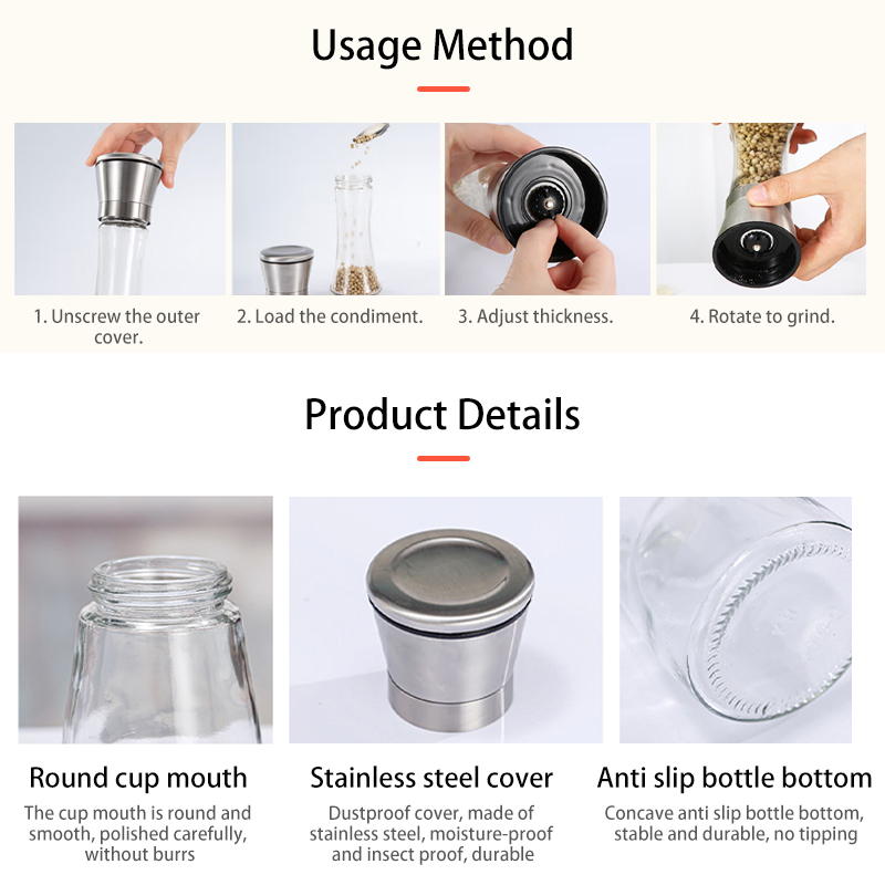 Lọ Xay Tiêu Inox Cao Cấp Tiện Lợi, Cối Xay Tiêu Cầm Tay Siêu Nhanh Bằng Thủy Tinh, Dụng Cụ Xay Tiêu Nhỏ Ngọ Đa Năng
