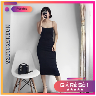 Váy Nữ 2 dây dáng dài Váy 2 dây ôm body trơn đen Basic dây nhỏ sợi bún cực tôn dáng cho bạn gái năng động - SVFV47