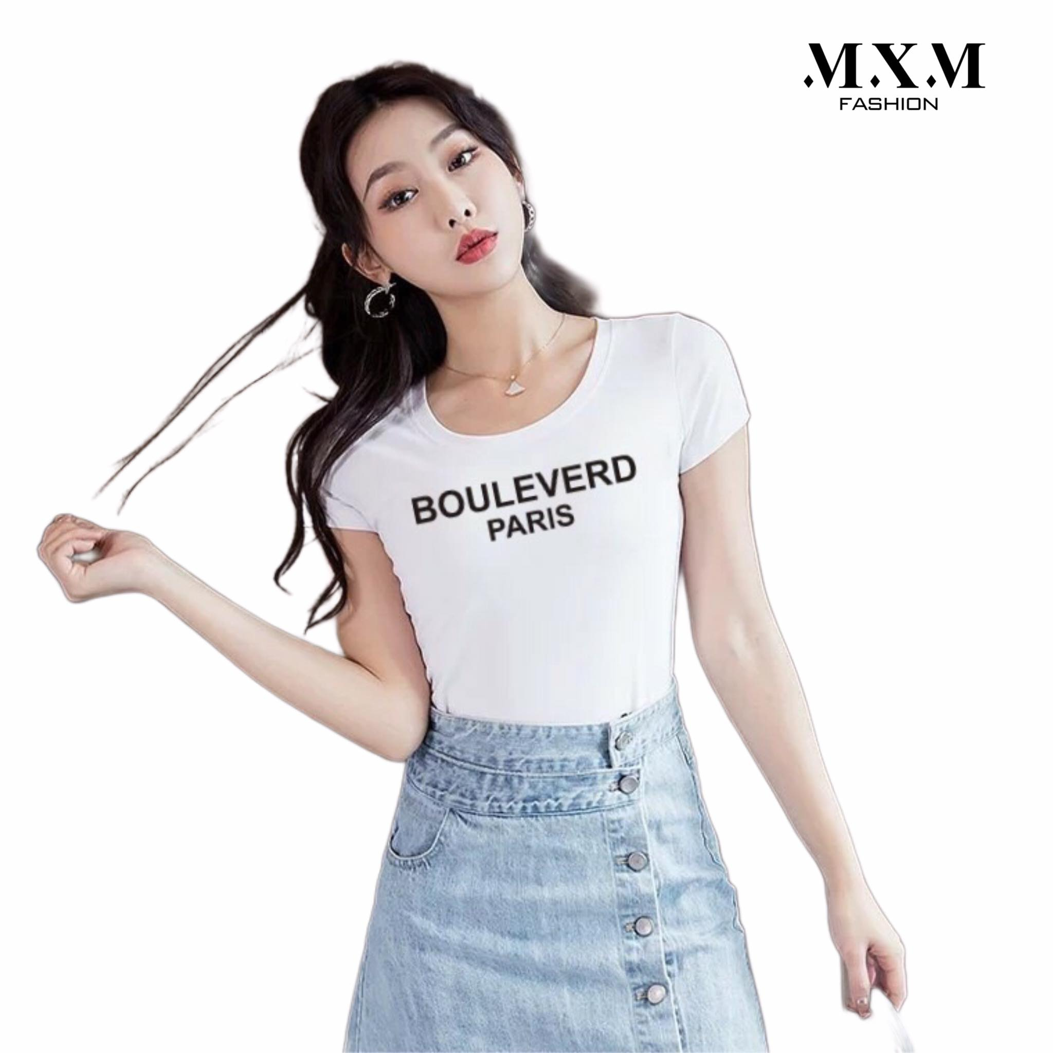 Áo thun nữ MXM form ôm body in chữ Bouleverd trẻ trung mặc tôn dáng từ 40-52kg ( ANU023 )