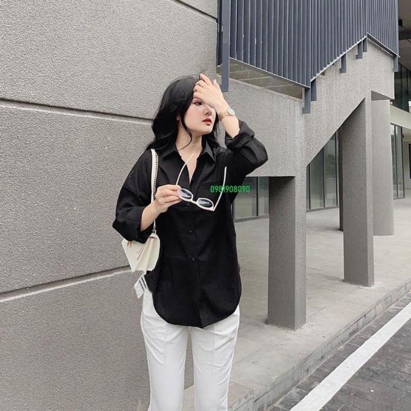 Áo sơ mi ulzzang chất đũi mát fom rộng hàng quảng châu -388