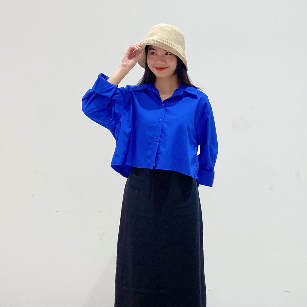 Áo sơ mi crotop  áo sơ mi dài tay cá tính thời trang Hoa Đô Đen HA1096