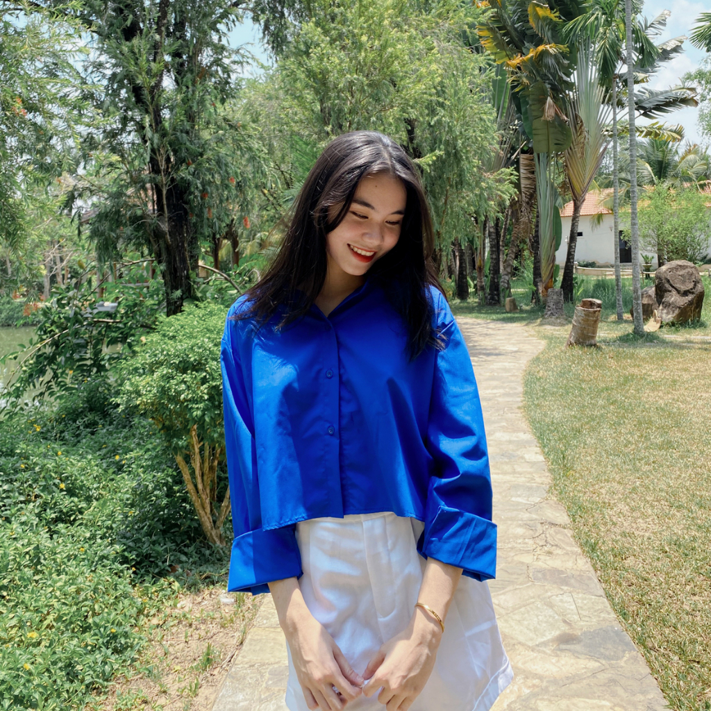 Áo sơ mi crotop  áo sơ mi dài tay cá tính thời trang Hoa Đô Đen HA1096