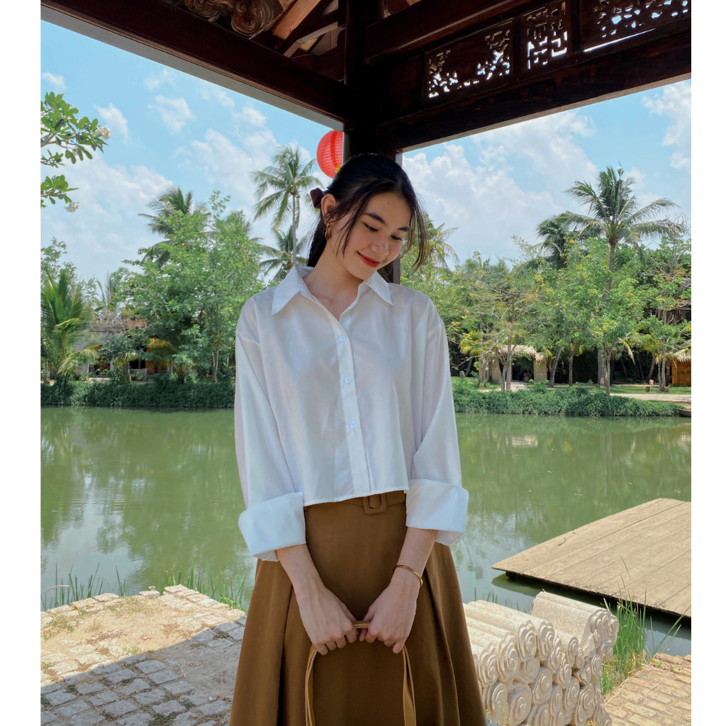 Áo sơ mi crotop  áo sơ mi dài tay cá tính thời trang Hoa Đô Đen HA1096