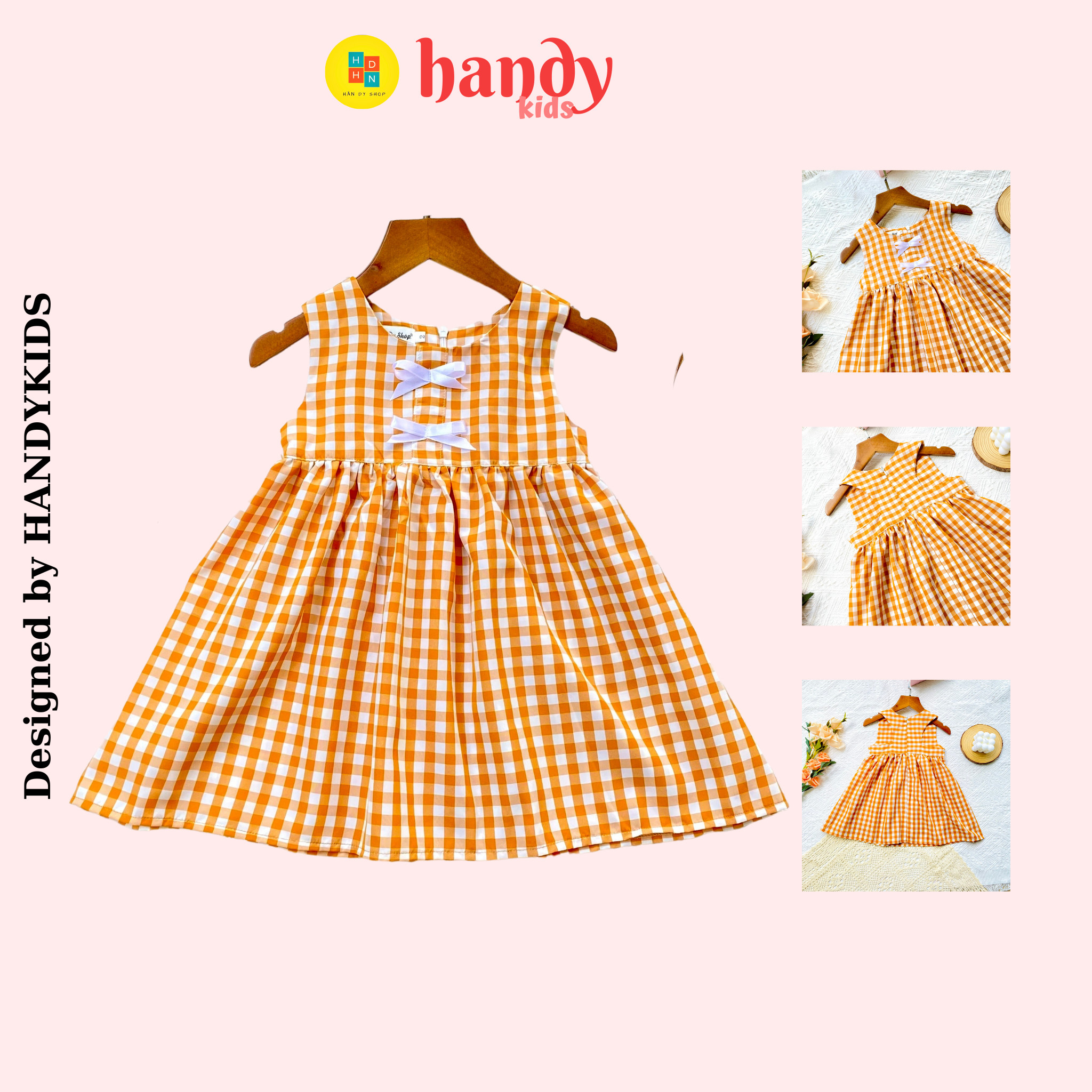 Váy cho bé hai màu phổi cổ trắng và ren , hai bên eo có dây thắt nơ đáng yêu-Thời trang Handy