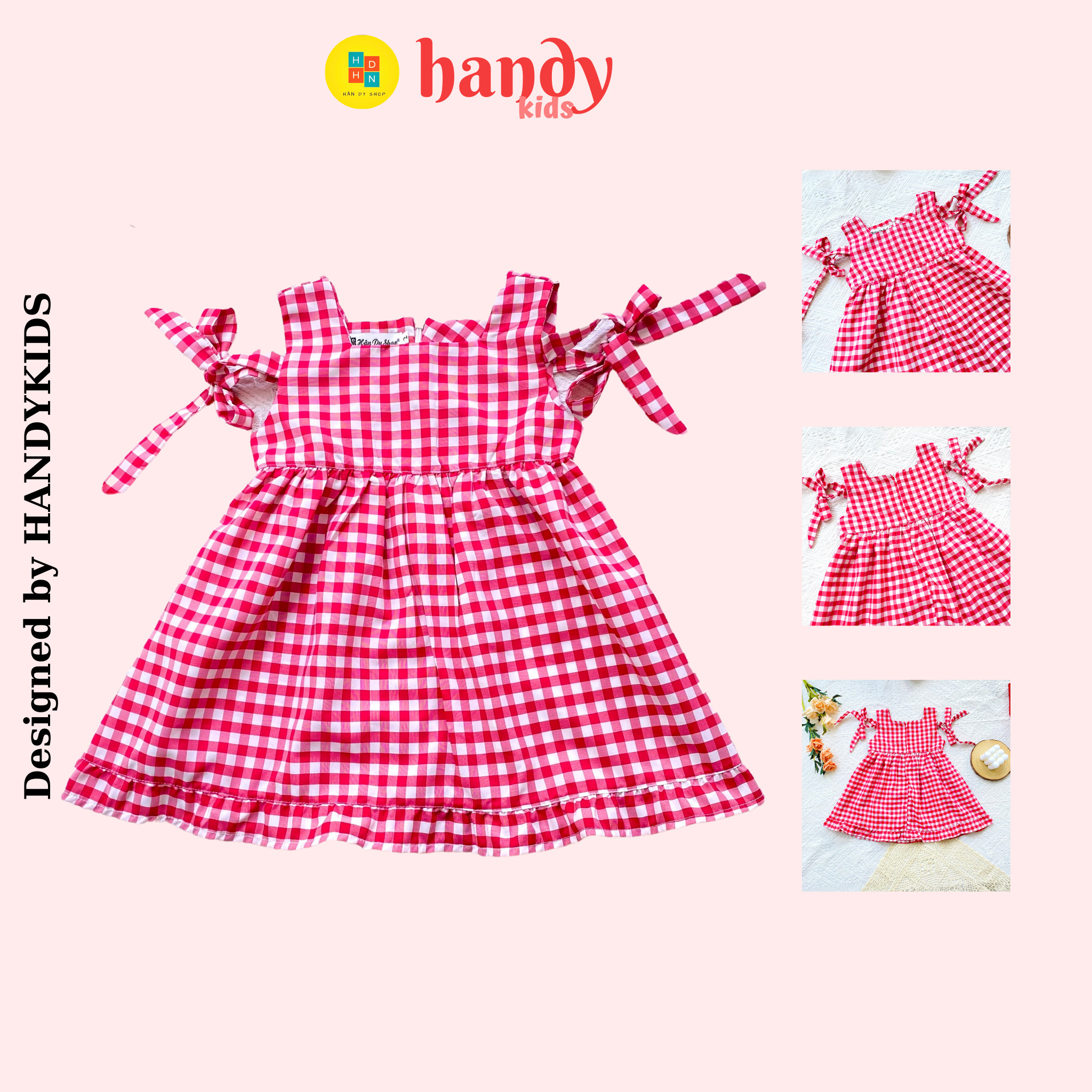 Váy cho bé gái sát nách hoạ tiết caro thắt nơ xinh - Thời trang Handy