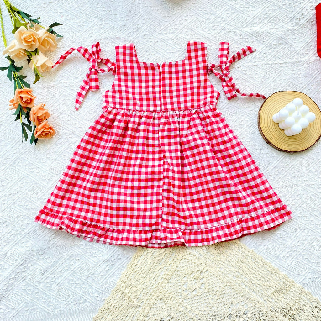 Váy cho bé gái sát nách hoạ tiết caro thắt nơ xinh - Thời trang Handy