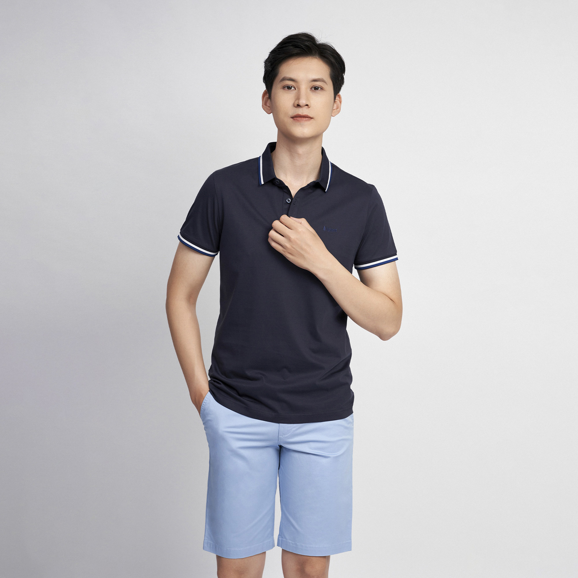 Áo Polo Nam Cotton Mercerized Cao Cấp Thoáng Mát 2003 Màu Xanh Tím Than - Vulcano