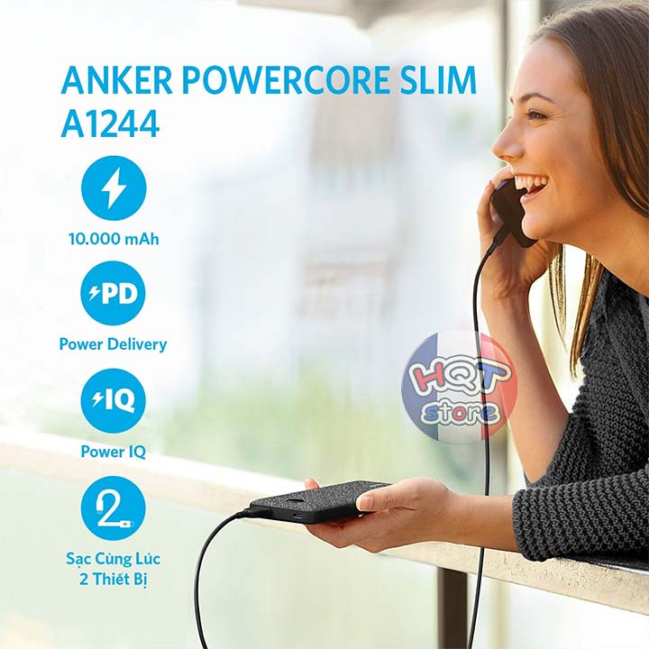 Pin sạc dự phòng sạc nhanh Anker PowerCore Slim 10000 mah PD A1244 chính hãng - Hàng Nhập Khẩu