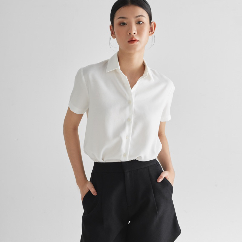 Áo sơ mi tay ngắn lụa tuyết THEKAT.SHOP kiểu dáng thanh lịch