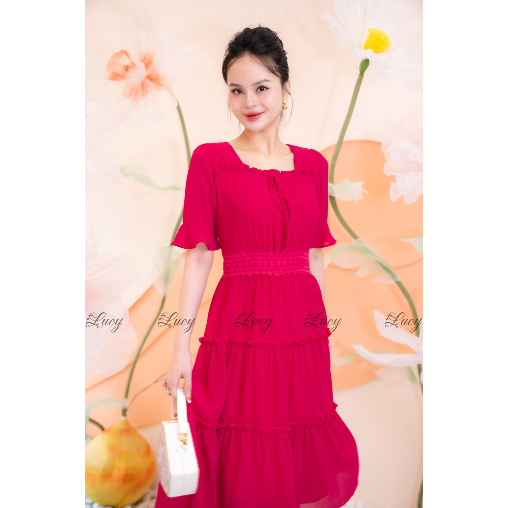 Đầm xoè Paula 8026 voan phối tầng đuôi cá váy Lucy