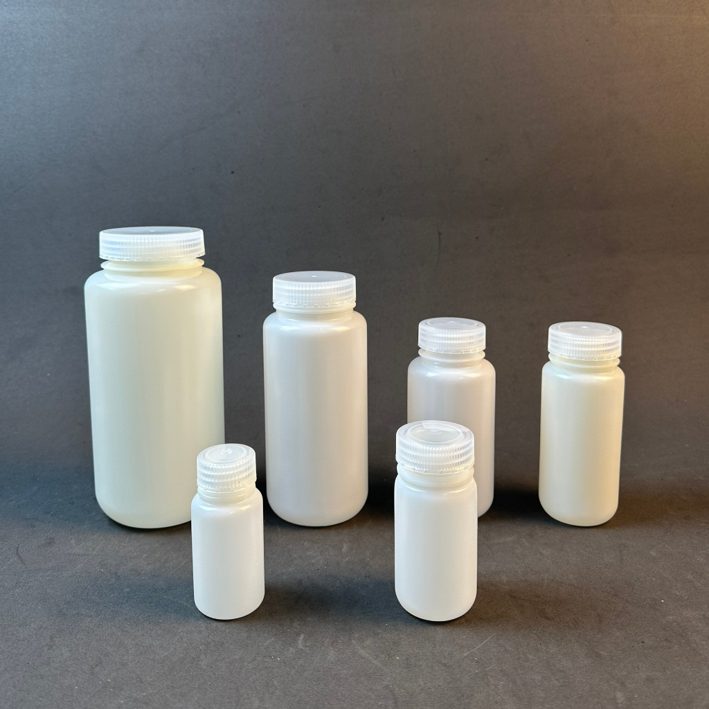 Chai, Lọ Nhựa HPDE LAB HA NOI Trắng Nắp Vặn Miệng Rộng 60ml, 100ml, 200ml, 250ml, 500ml, 1000ml