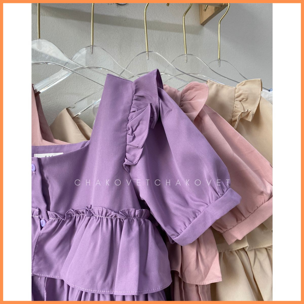 Áo babydoll dáng ngắn ba tầng sành điệu A8640 Áo sơ mi thiết kế cổ vuông mix tay phồng cánh tiên cực xinh - CHAKOVET