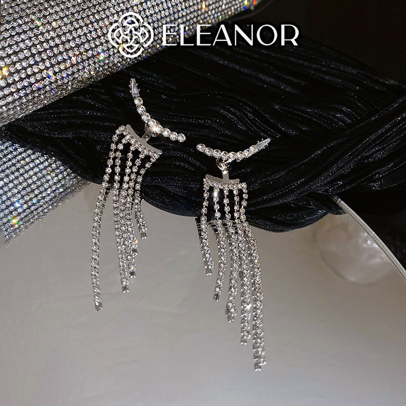 Bông tai nữ chuôi bạc 925 Eleanor Accessories dáng dài tua rua đính đá phụ kiện trang sức 5864