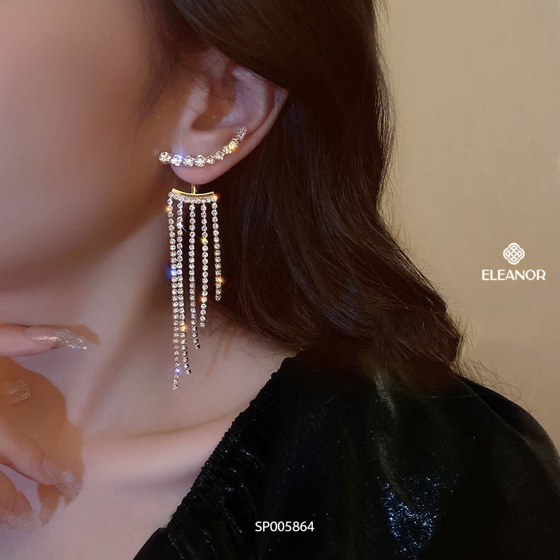 Bông tai nữ chuôi bạc 925 Eleanor Accessories dáng dài tua rua đính đá phụ kiện trang sức 5864