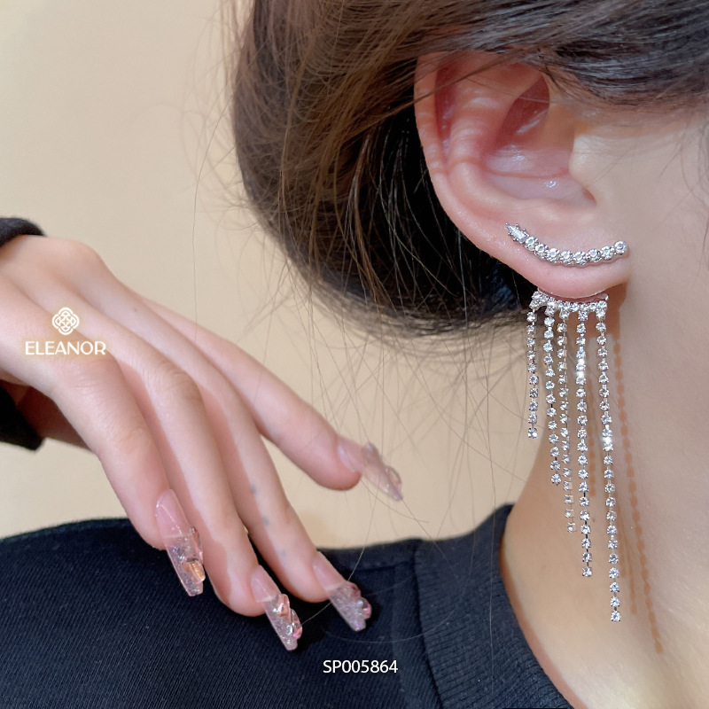 Bông tai nữ chuôi bạc 925 Eleanor Accessories dáng dài tua rua đính đá phụ kiện trang sức 5864