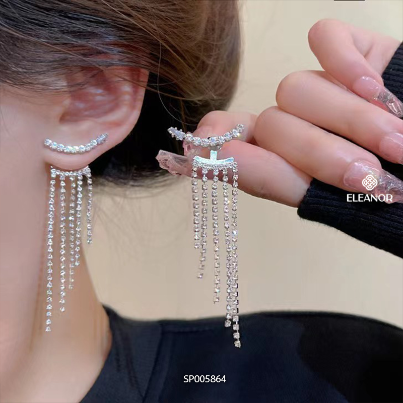 Bông tai nữ chuôi bạc 925 Eleanor Accessories dáng dài tua rua đính đá phụ kiện trang sức 5864