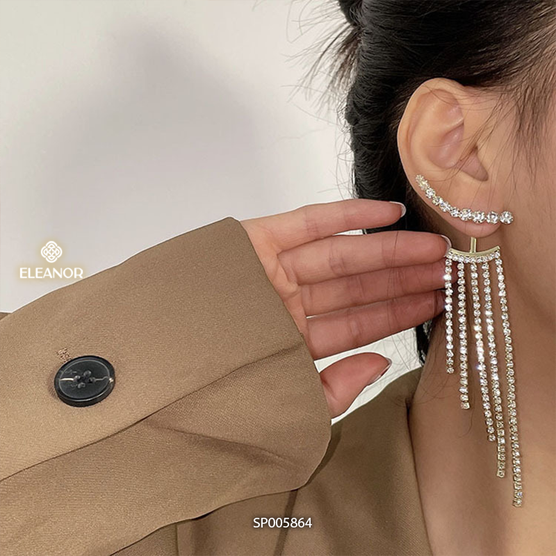 Bông tai nữ chuôi bạc 925 Eleanor Accessories dáng dài tua rua đính đá phụ kiện trang sức 5864