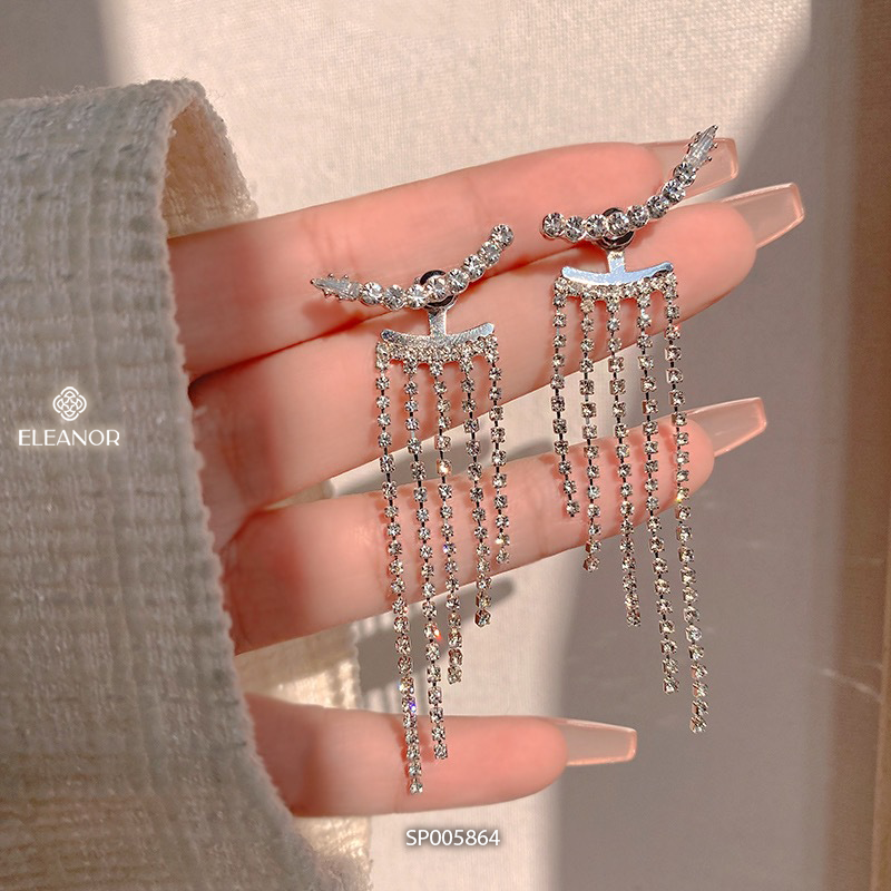 Bông tai nữ chuôi bạc 925 Eleanor Accessories dáng dài tua rua đính đá phụ kiện trang sức 5864