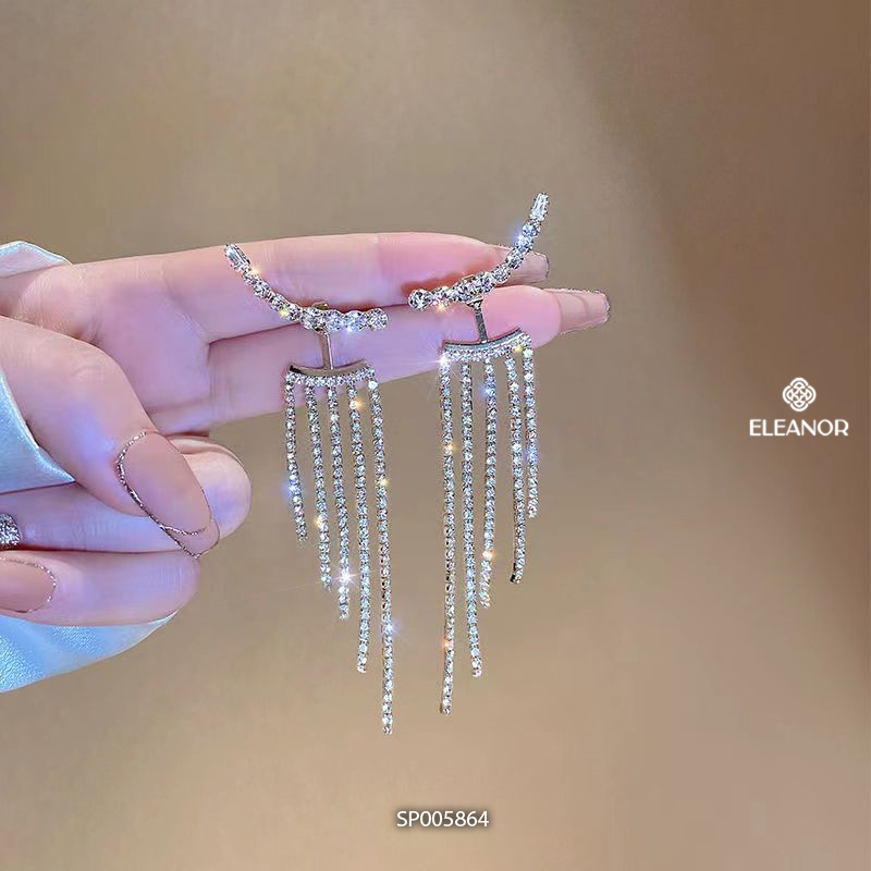 Bông tai nữ chuôi bạc 925 Eleanor Accessories dáng dài tua rua đính đá phụ kiện trang sức 5864