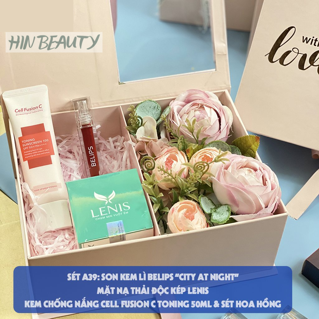 Set Qùa Tặng Cho Mẹ Và Bạn Gái, Combo Mĩ Phẩm & Son Môi Belips Kèm Hộp Hoa Túi Gấm Sang Trọng Ý Nghĩa - HIN BEAUTY