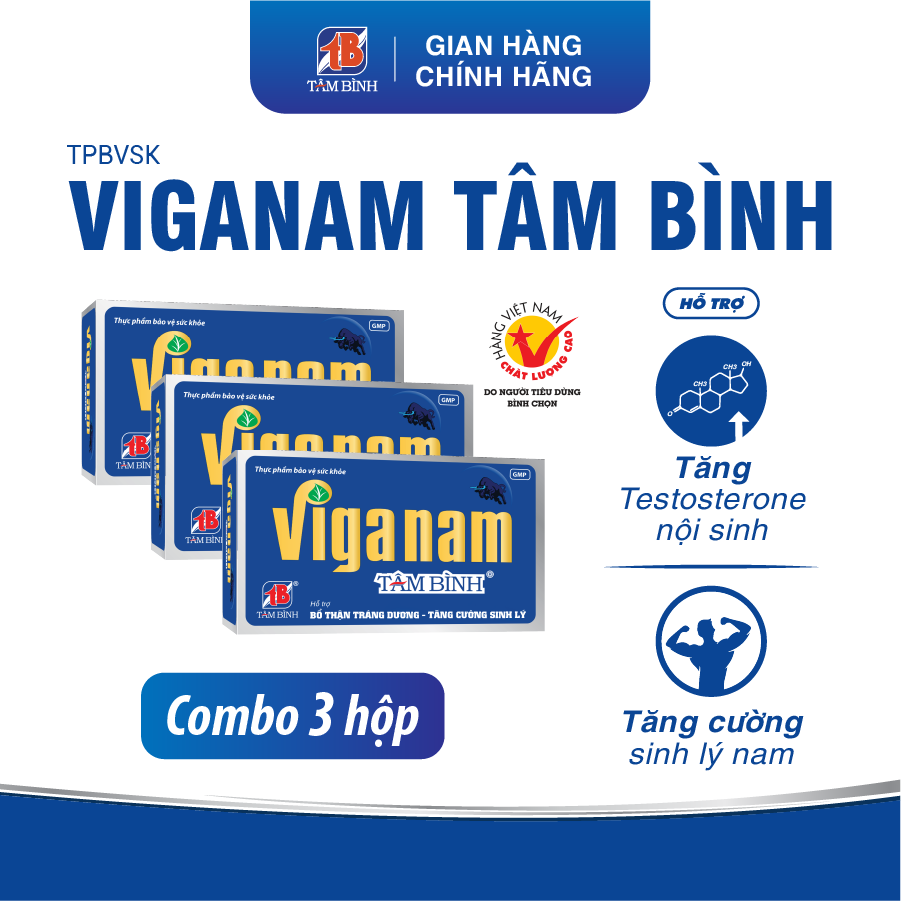 Combo 3 hộp Viganam Tâm Bình - Hỗ trợ tăng cường sinh lý nam, tăng testosterone, sức khỏe nam giới, giảm tiểu đêm