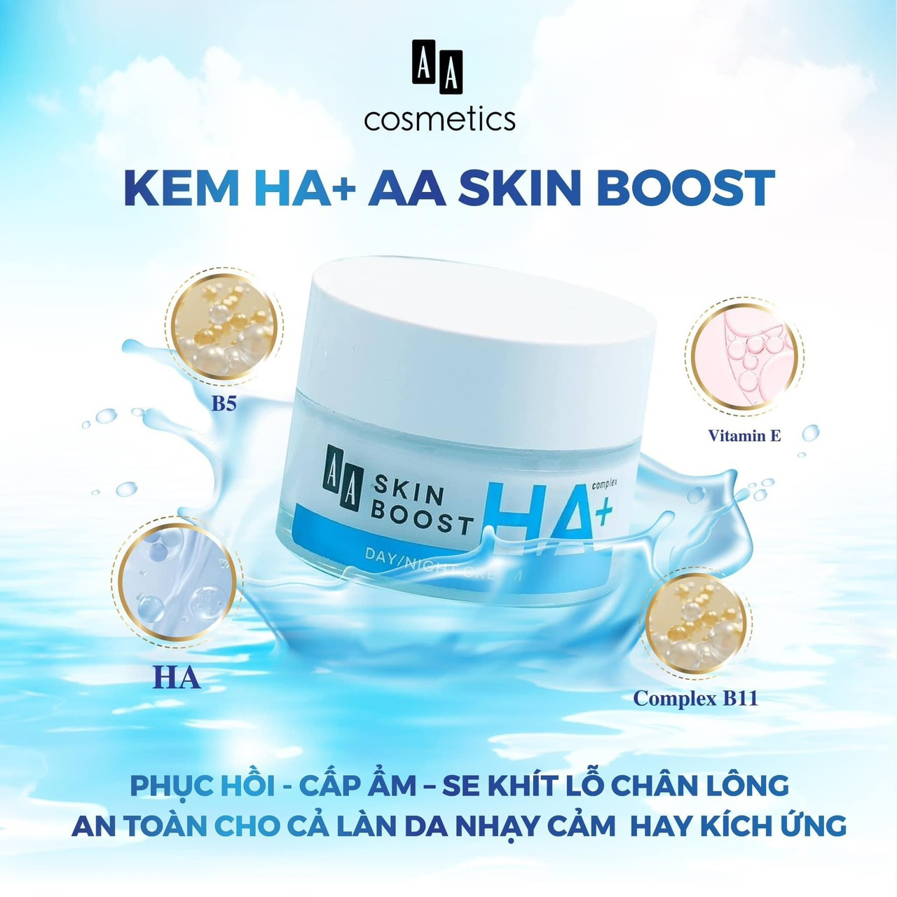Kem Dưỡng Ẩm HA+ AA Cosmetics Skin Boost HA+ Giúp Cấp Ẩm,Se Khít lcl,Mịn Da.hũ 50g