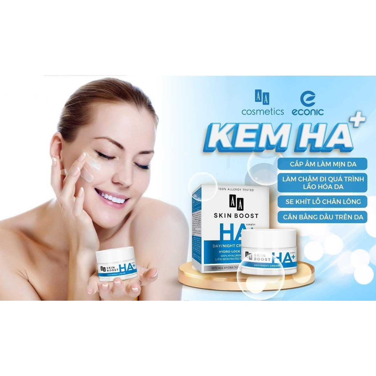 Kem Dưỡng Ẩm HA+ AA Cosmetics Skin Boost HA+ Giúp Cấp Ẩm,Se Khít lcl,Mịn Da.hũ 50g
