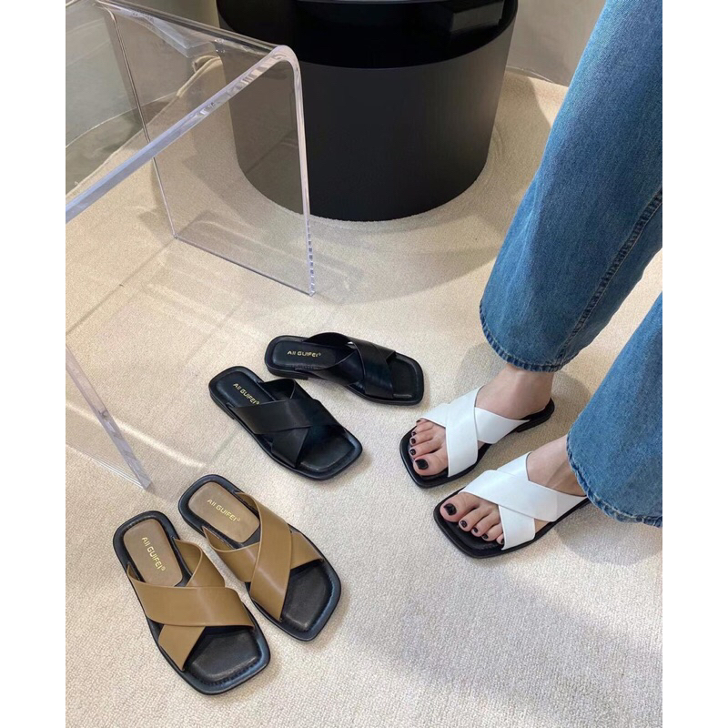 Dép lê nữ g5238906 da đan chéo germe