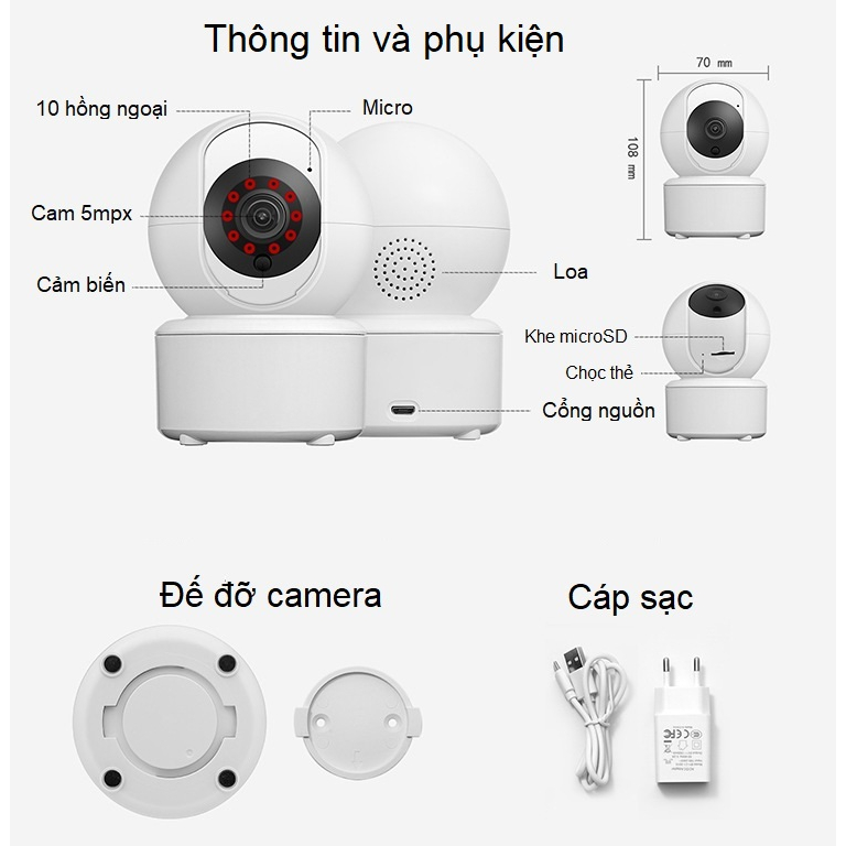 Camera wifi ICSEE R7 5Mpx Onviz PTZ, đàm thoại 2 chiều, hồng ngoại ban đêm, quay 360 độ, cảnh báo người lạ