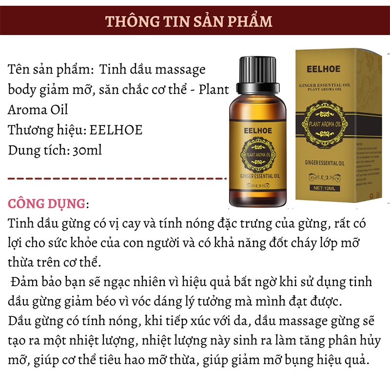 Tinh dầu gừng dầu massage body giảm mỡ bụng giảm mỡ đùi giảm cân tiến hạnh không có tác dụng phụ