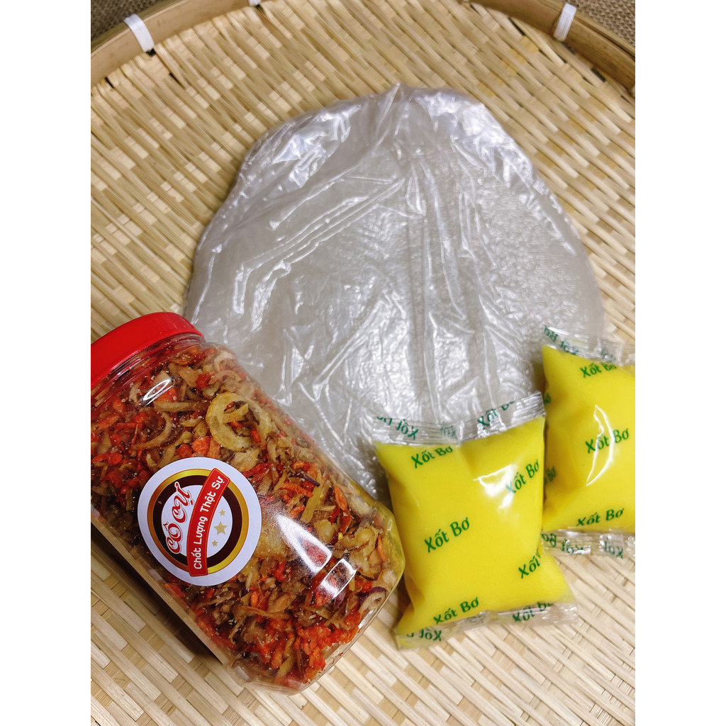 Bánh tráng phơi sương 250gr, ruốc hành phi 200gr+tặng bơ béo