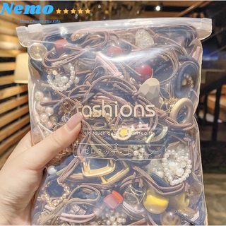 Bịch 100 dây buộc tóc hàn quốc nhiều hình siêu xinh 🌟freeship🌟 set 100 dây cột tóc kèm túi zip
