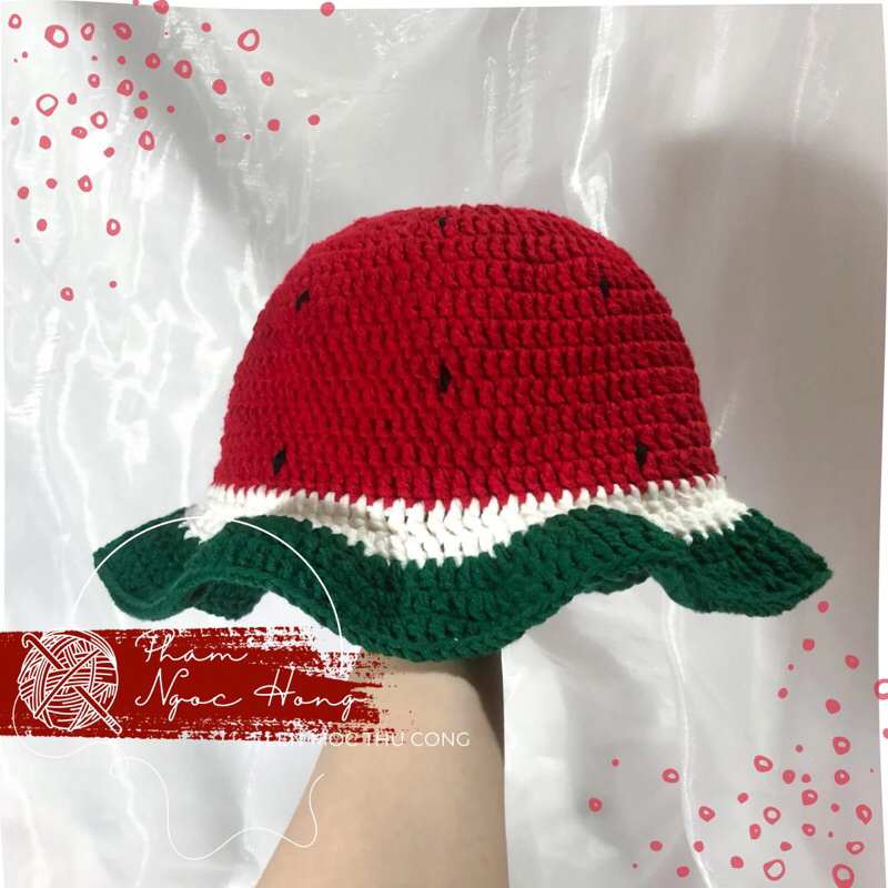 Mũ dưa hấu, mũ len, len móc thủ công