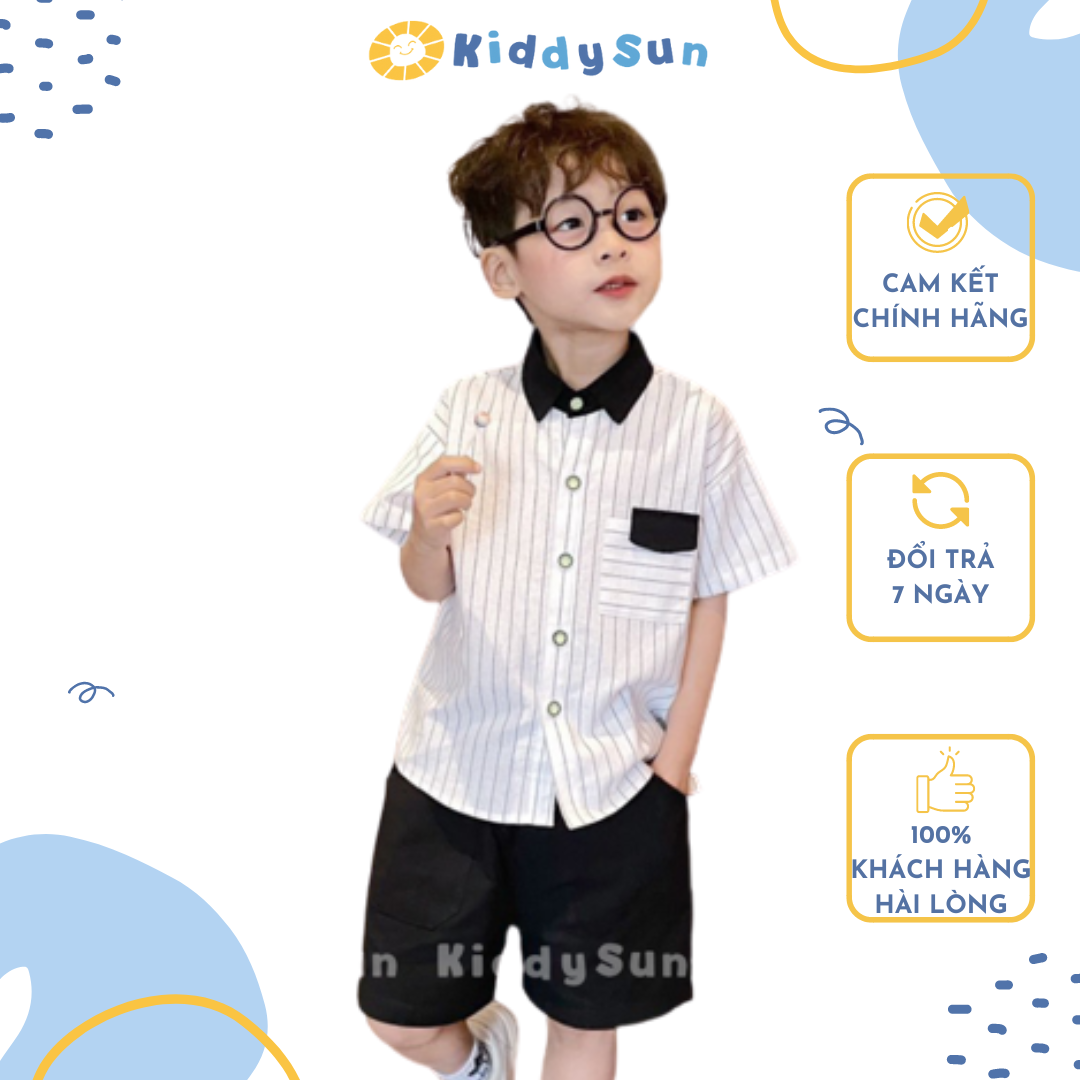 Đồ bộ KIddySun áo kẻ sọc và quần sooc năng động thoải mái an toàn dành cho bé trai 2,3,4,5,6,7,8,9,10,11,122 tuổi [N25]