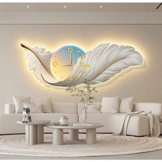 Tranh đồng hồ đèn led tráng gương lông vũ tặng kèm đinh treo