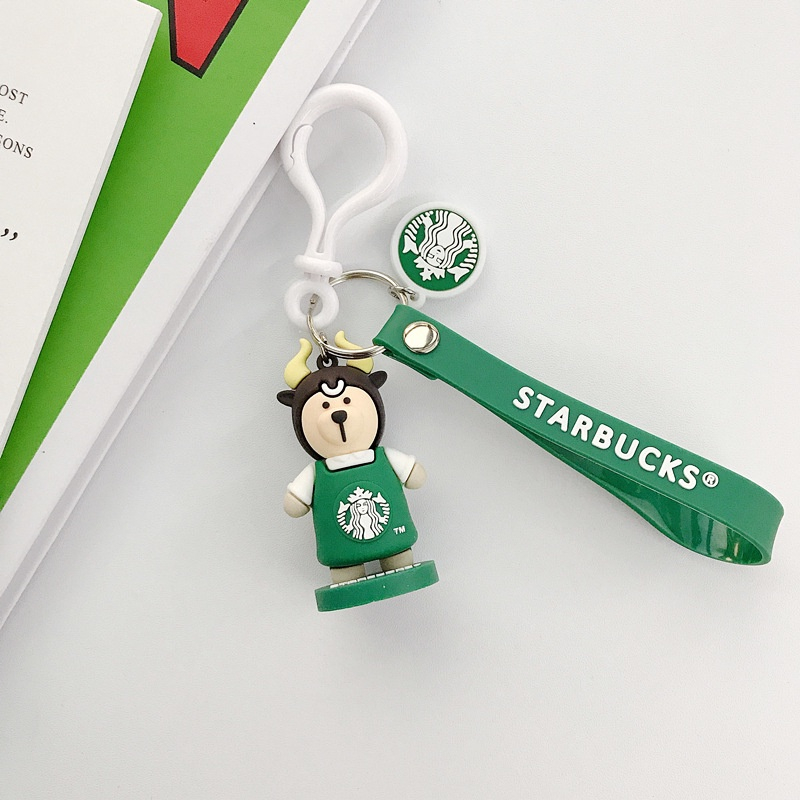 Móc khóa chú gấu Starbucks 12 con giáp Ohstyle chất liệu PVC màu sắc dễ thương, làm móc treo balo túi xách, quà tặng