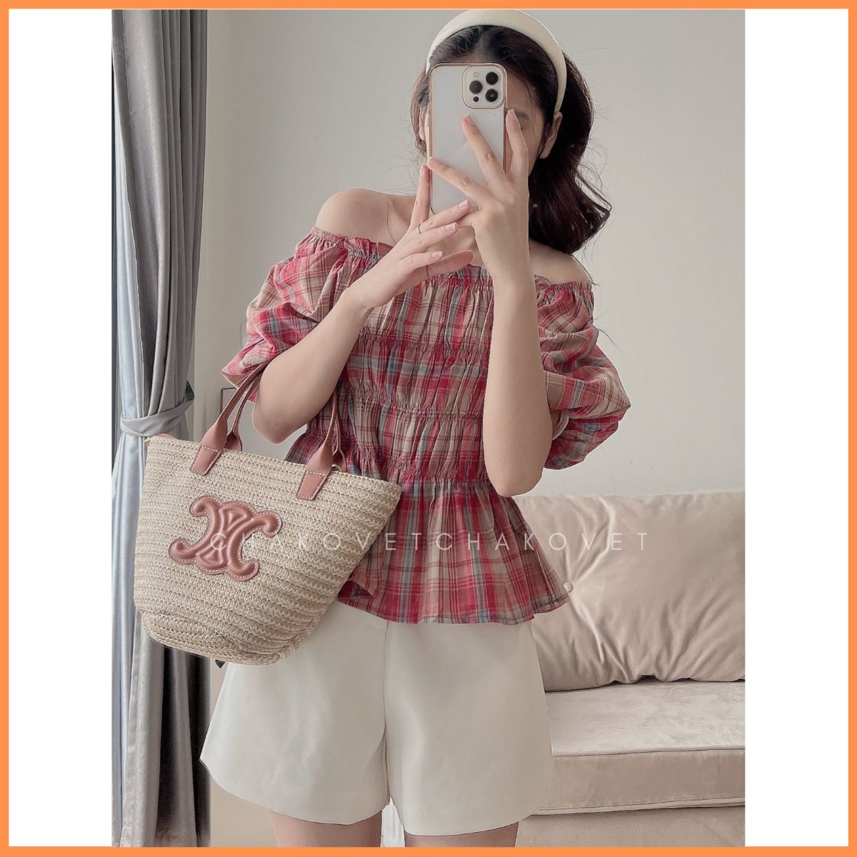 Áo kiểu nữ tay phồng sành điệu A8647 Áo nữ thiết kế cổ vuông bo chun ngực kèm dây nhỏ thắt nơ lưng sang chảnh - CHAKOVET