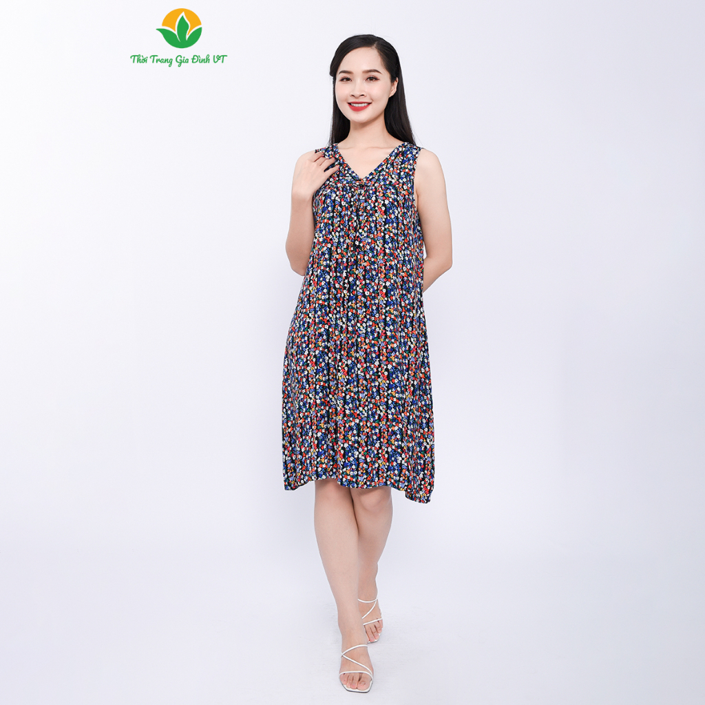 Đầm váy nữ dáng xuông mùa hè thời trang Việt Thắng, chất lanh- V02.2308