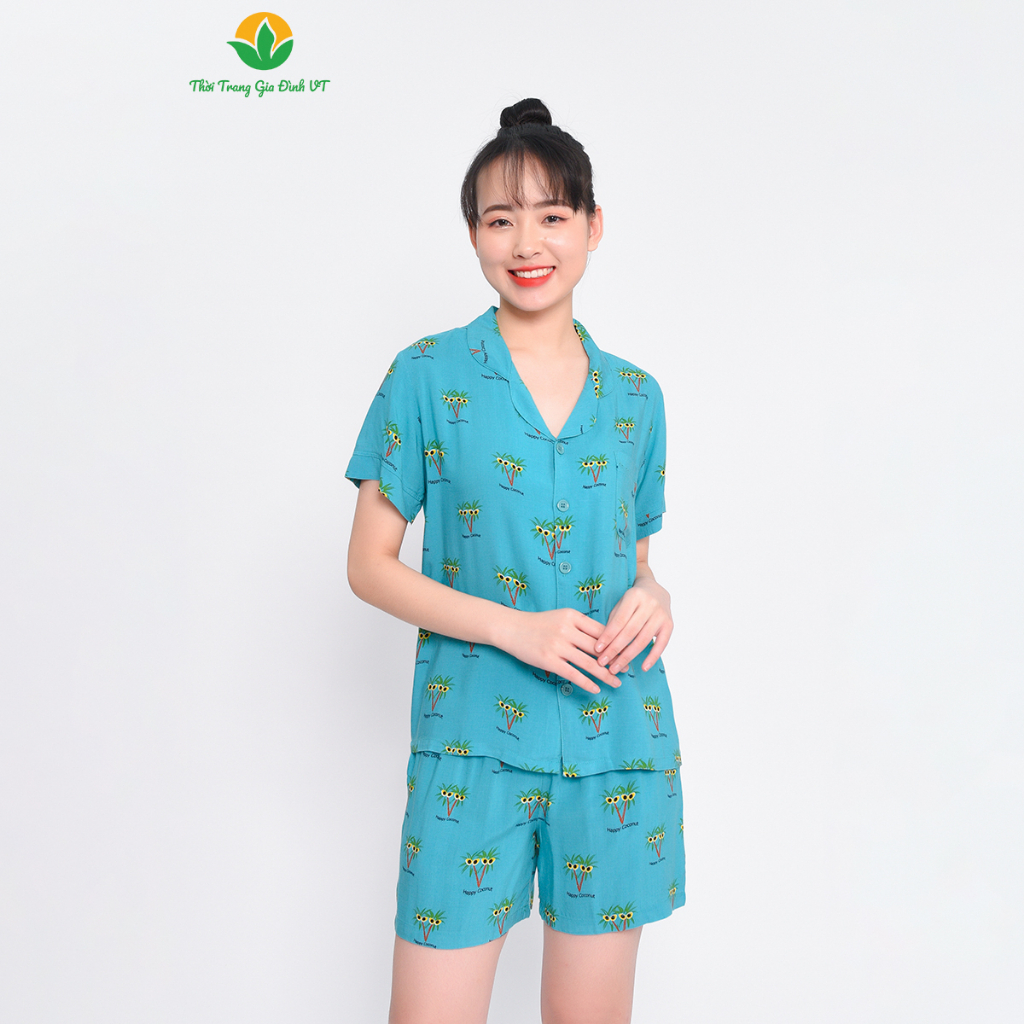 Đồ bộ pijama lanh gia đình mùa hè Việt Thắng quần đùi, áo cộc tay- B03.2311