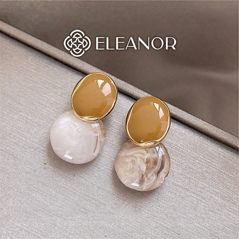 Bông tai nữ chuôi bạc 925 Eleanor Accessories hình tròn đôi họa tiết vân đá loang màu phụ kiện trang sức 5811